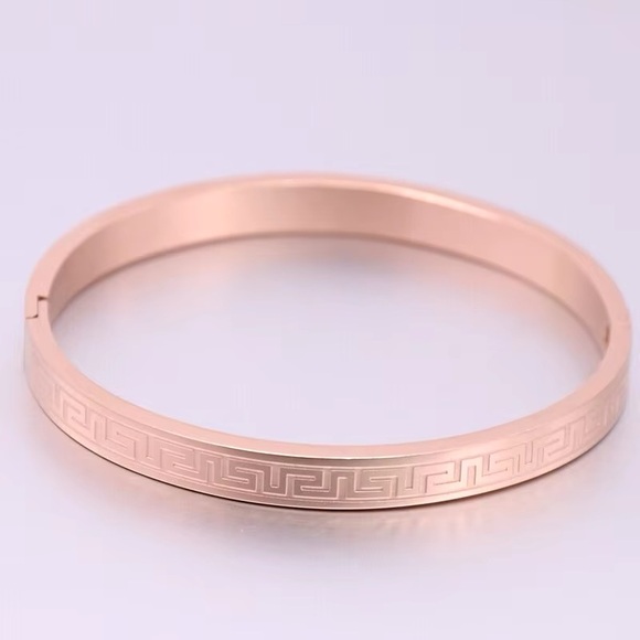 Stainless Steel Gold Plated Greek Carving Pattern Bangle Bracelet - Picture 5 of 5
